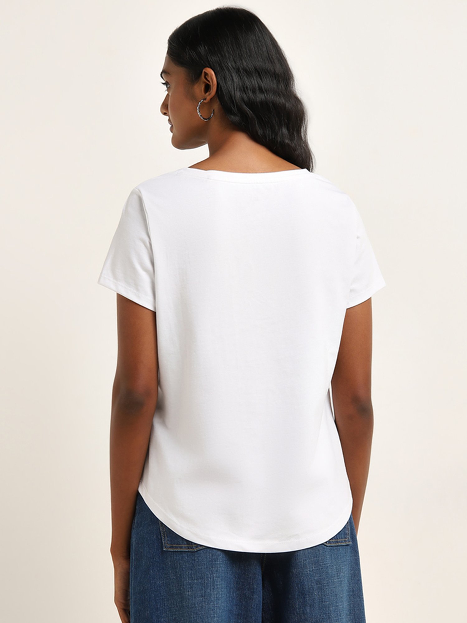 LOV by Westside White Floral Printed Cotton T-Shirt