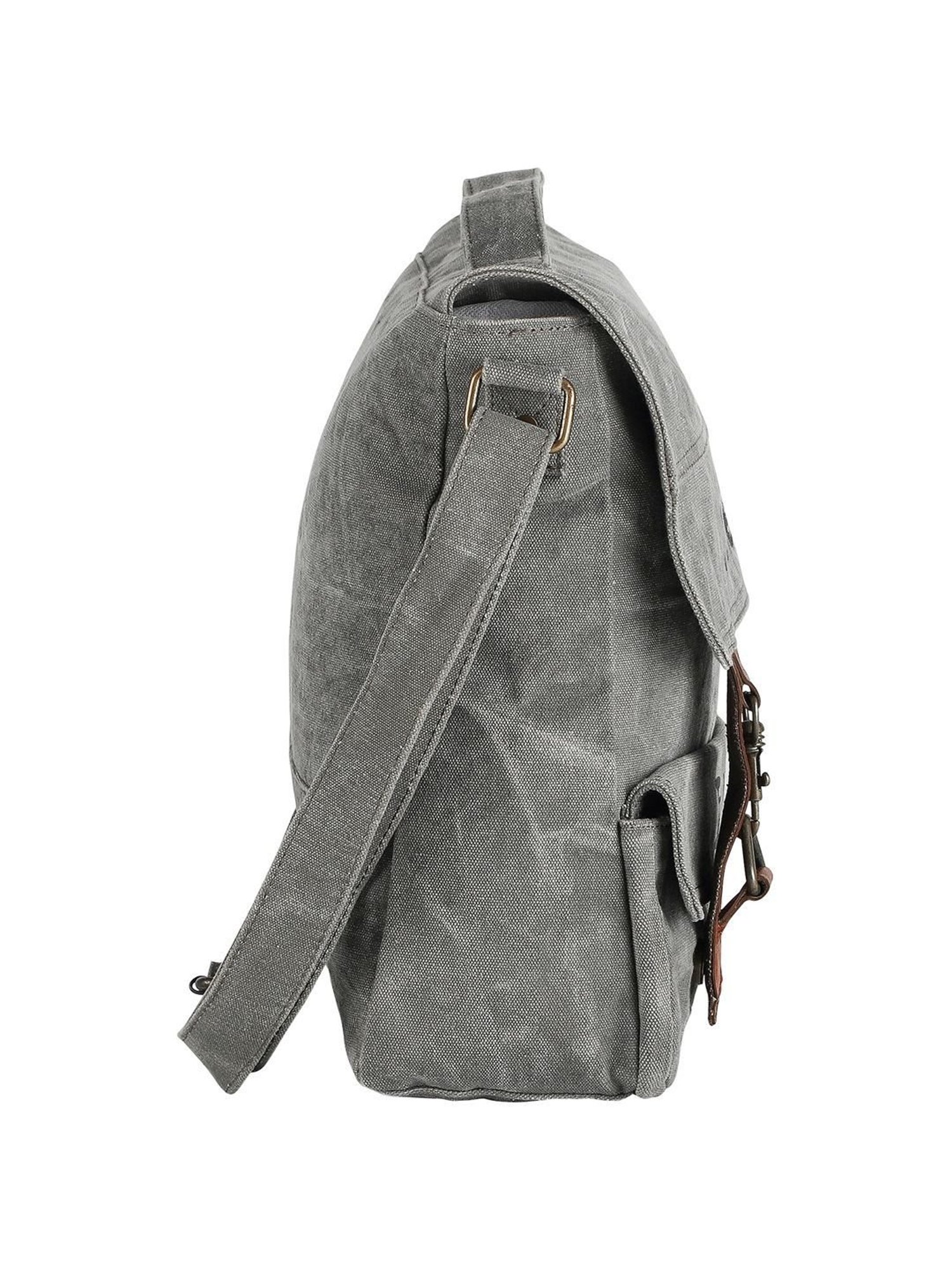 Mona B Grey Canvas Medium Messenger Bag