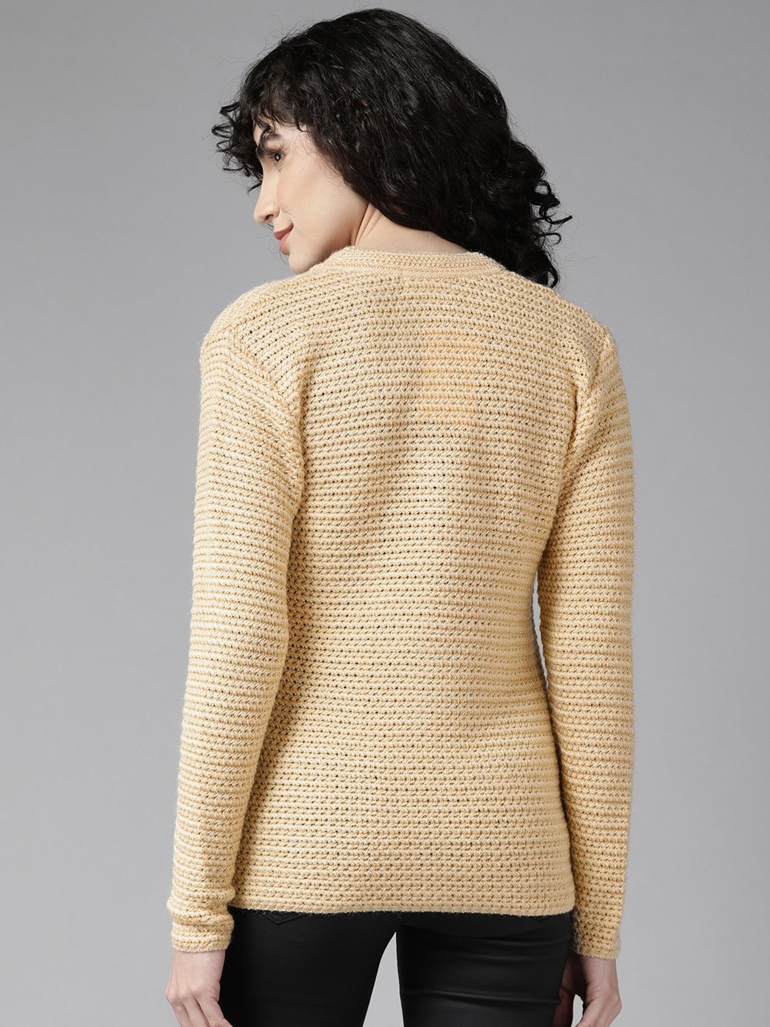 Cayman Beige Woolen Textured Cardigan