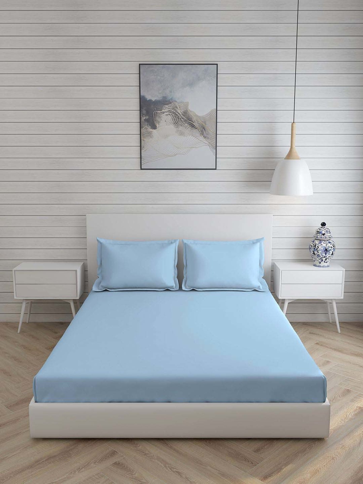 Boutique Living Kalpavriksha Blue Bamboo Cotton 300 TC King Size Bed Sheet with Pillow Cover