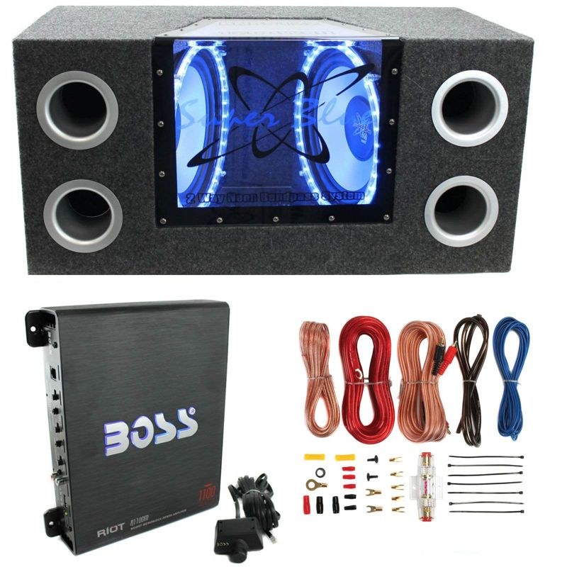 Pyramid BNPS122 12" 1200W Car Audio Subwoofer with Neon Accent Lighting and 4 OHM Impedance, Sub Box,1100W Mono Amplifier, & Wiring Kit