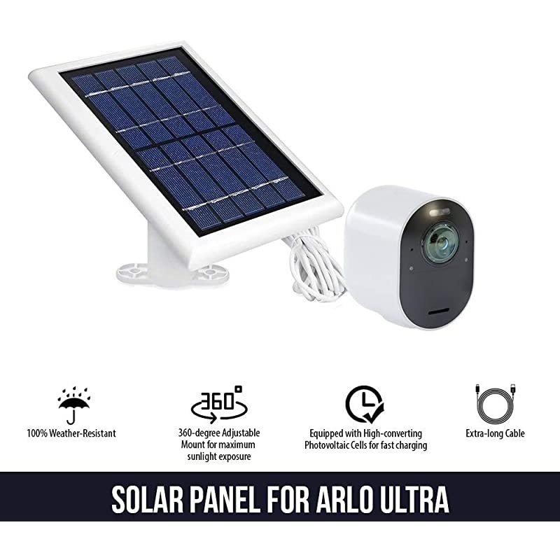 Solar Panel with 131ft4m Cable Compatible with Arlo Ultra Arlo Pro 3 Arlo Floodlight ONLY Power Your Arlo Surveillance Camera continuously 2Pack White