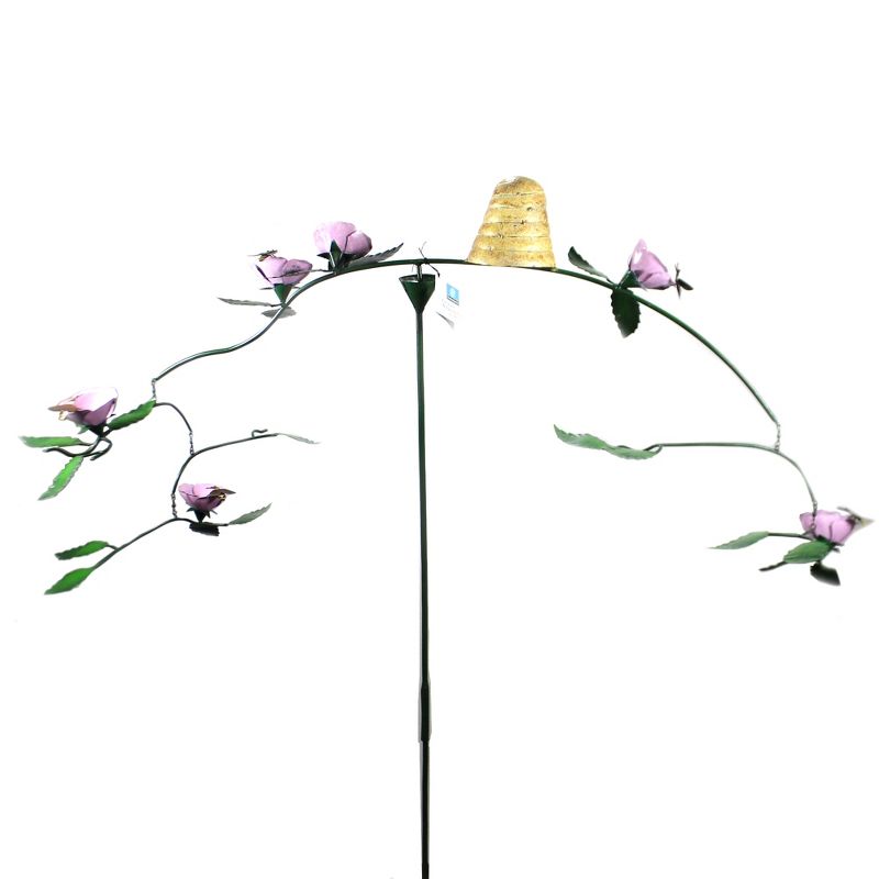 Home & Garden 44.5" Bee Skep & Flowers Kinetic Sculpture Gold Crest Distributing  -  Decorative Garden Stakes