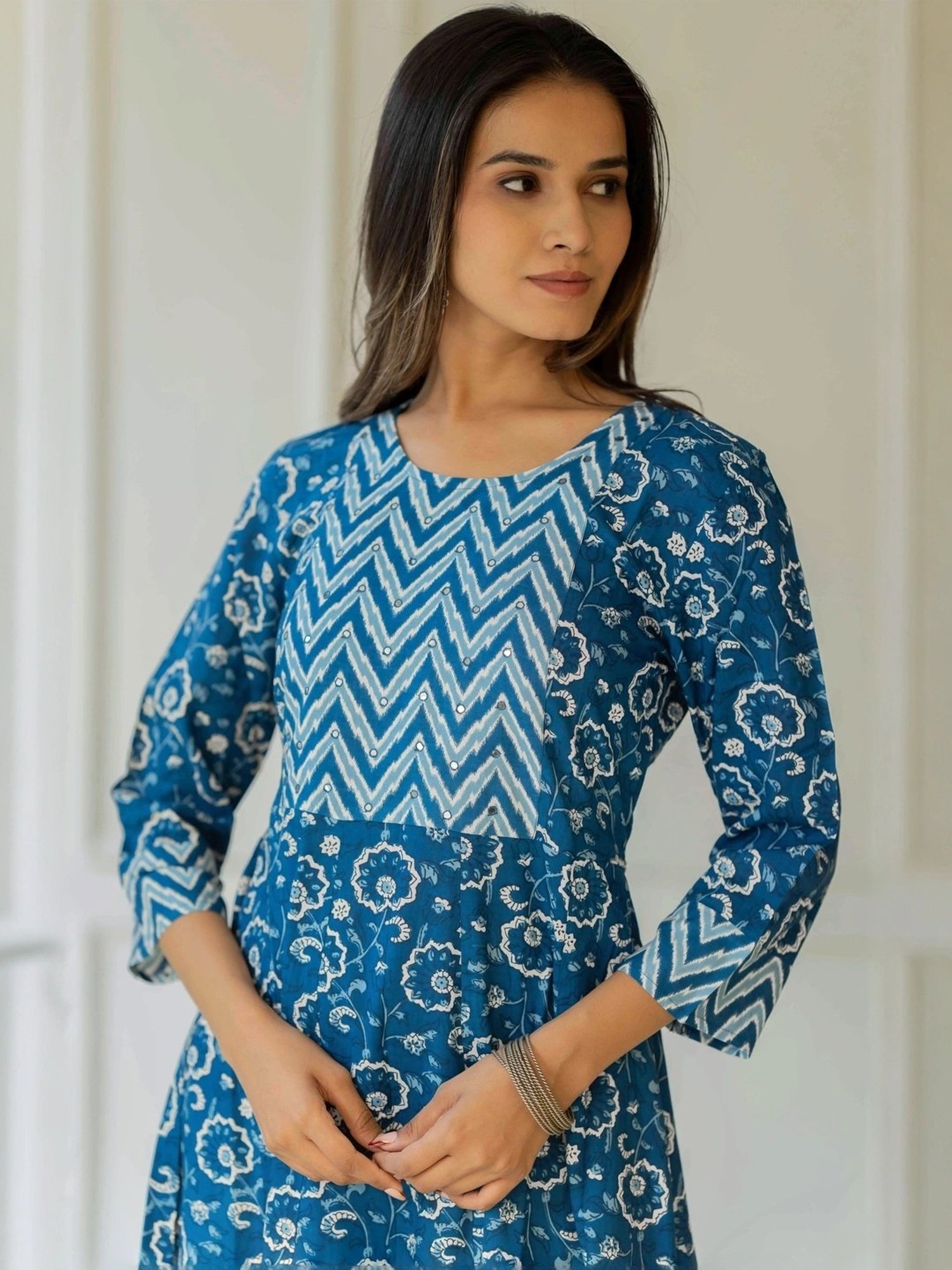 MIRCHI FASHION Blue Cotton Printed A-Line Dress