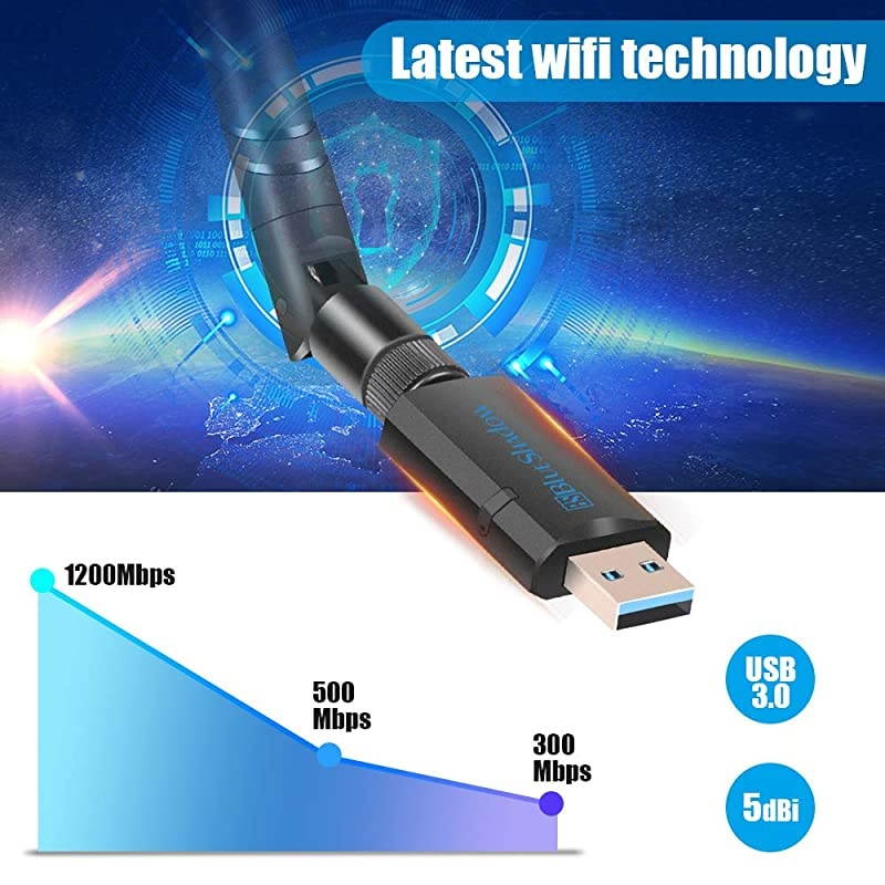 USB WiFi Adapter Dual Band 24G5G Mini Wifi ac Wireless Network Card Dongle with High Gain Antenna for Desktop Laptop PC Support Windows XP Vista788110 USB WiFi 1200Mbps