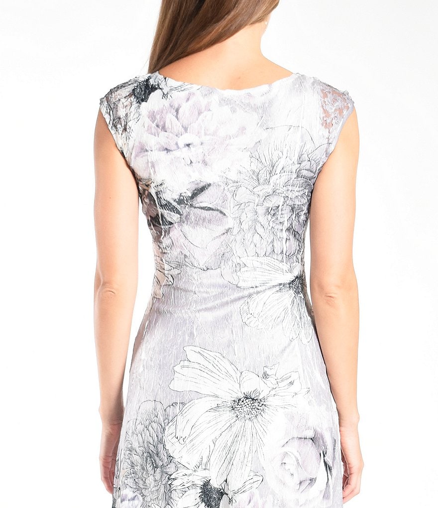 Komarov V-Neck Sleeveless Floral Print Charmeuse Midi Dress