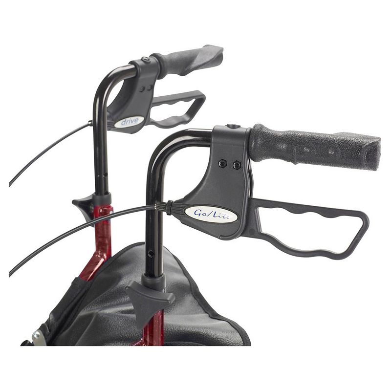 Drive Medical 3 Wheel Walker Rollator with Basket Tray and Pouch, Flame Red