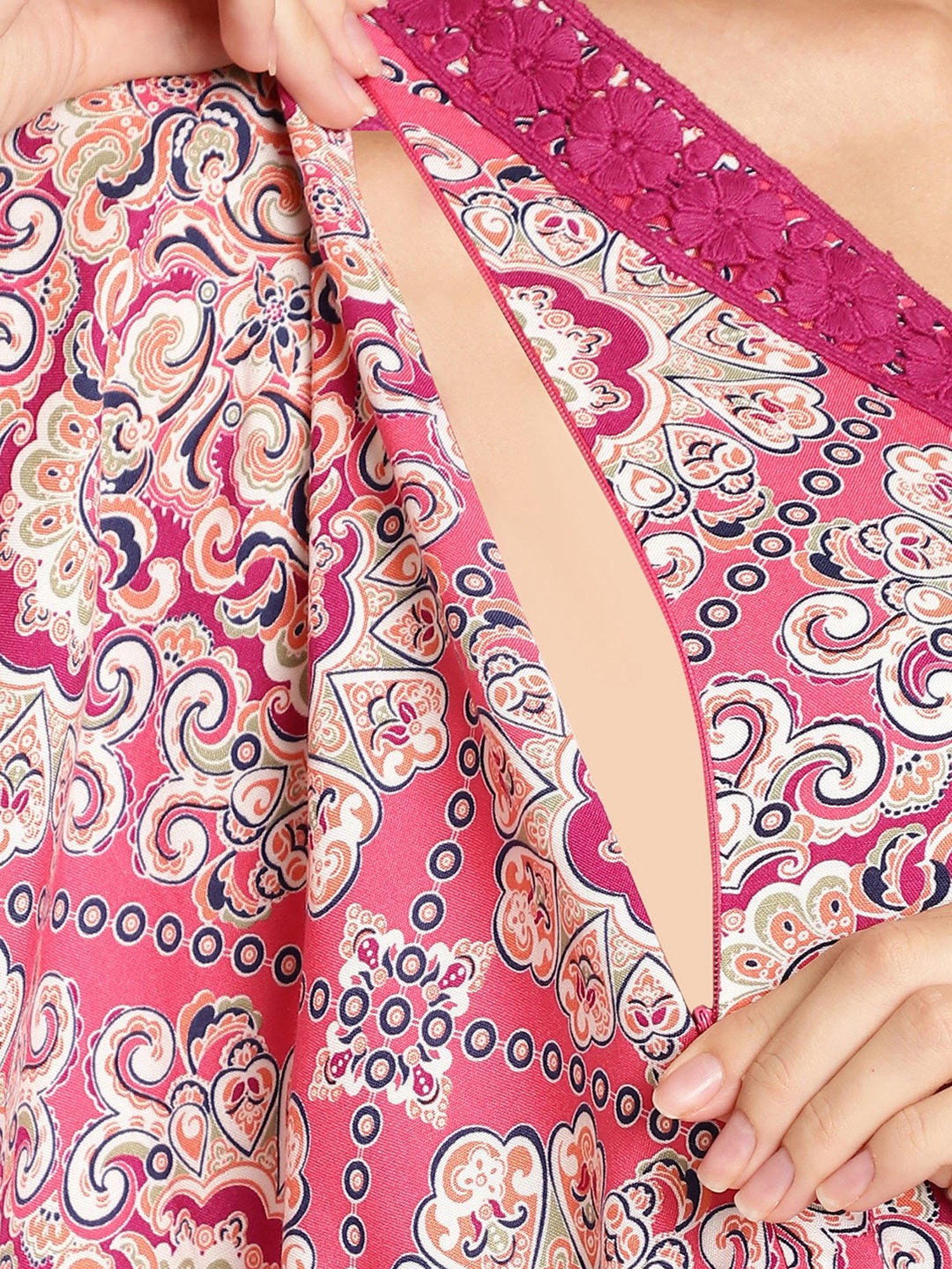 Secret Wish Pink Printed Maternity Kaftan Night Dress