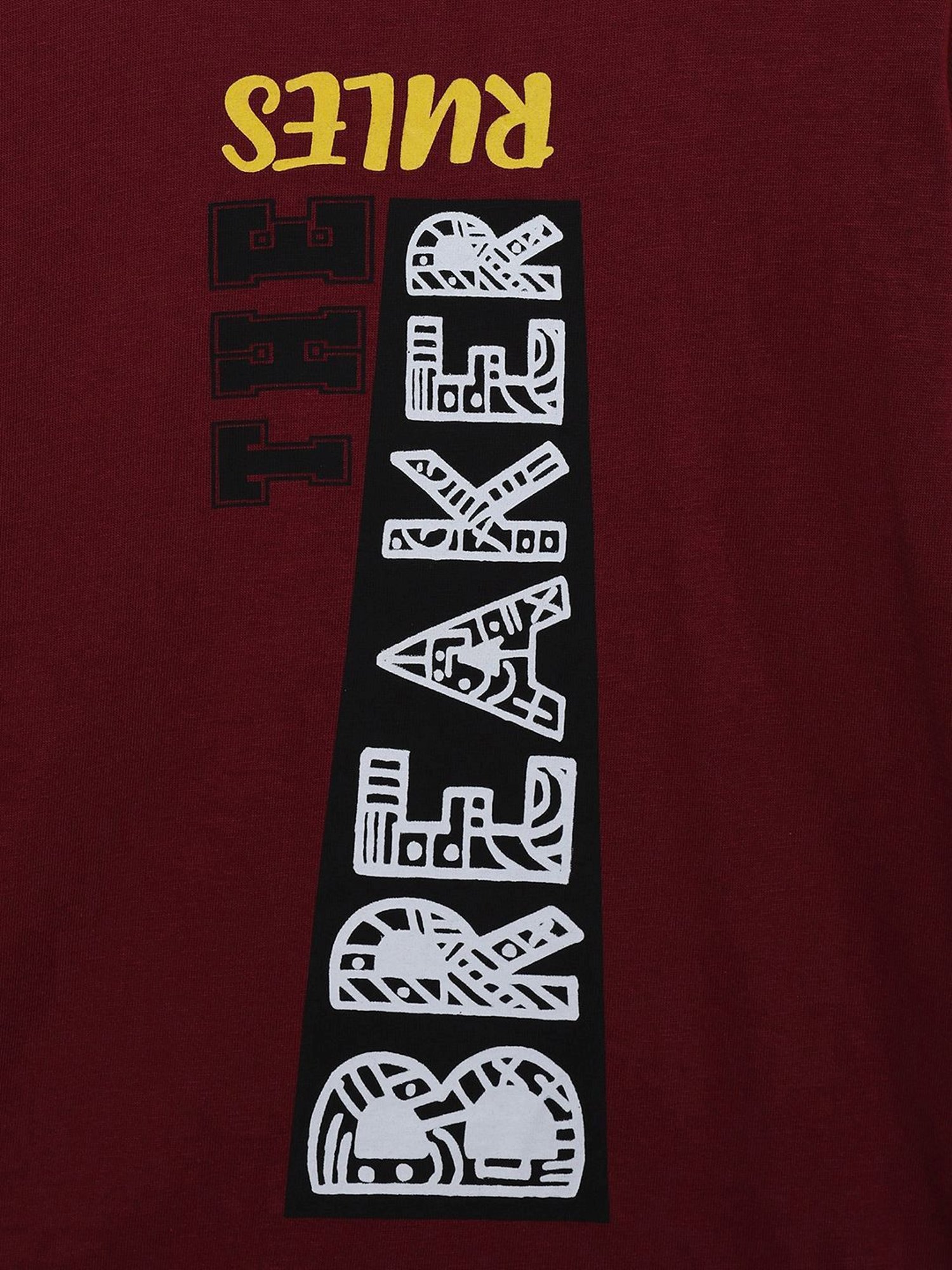 Kiddopanti Kids Maroon & Orange Cotton Printed Full Sleeves T-Shirt