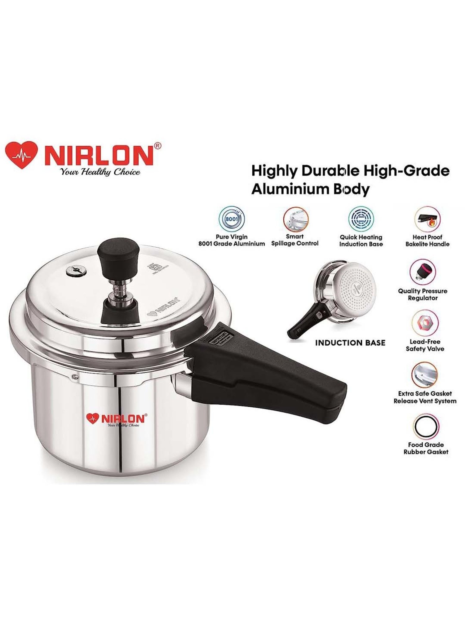 Nirlon Silver Aluminium Induction Outer Lid Pressure Cooker (3 L)