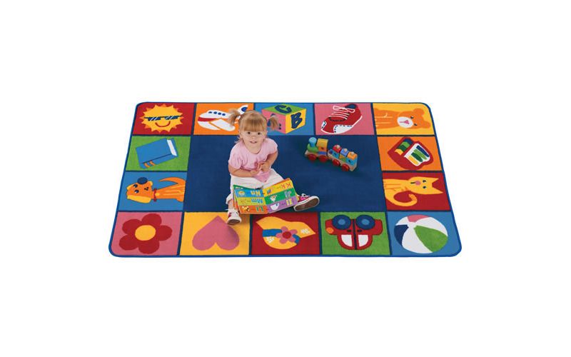 4'x6' Rectangle Woven Animal Icon Area Rug Blue - Carpets For Kids