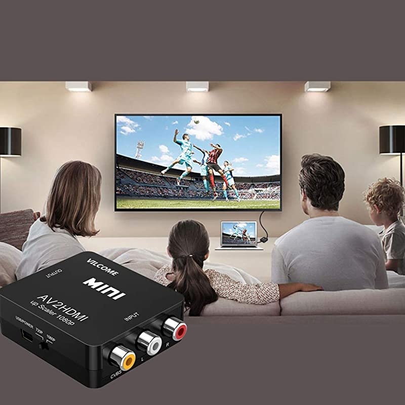 RCA to HDMI AV to HDMI  1080P Mini RCA Composite CVBS AV to HDMI Video Audio Converter Adapter Supporting PALNTSC with USB Charge Cable for PC Laptop Xbox PS4 PS3 TV STB VHS VCR DVDBlack