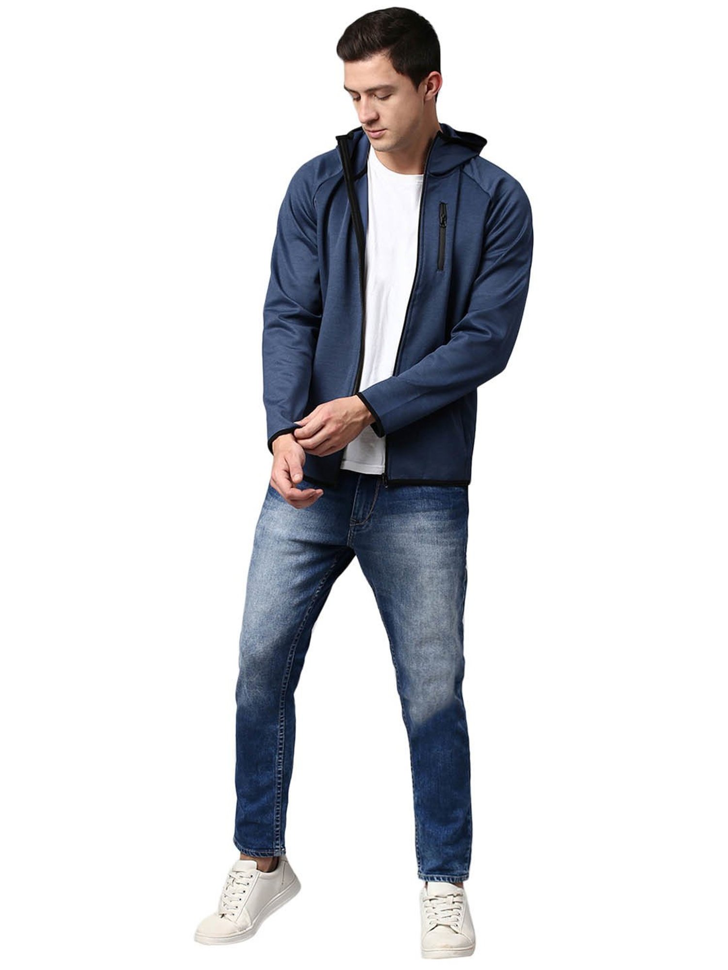 Slowave Navy Regular Fit Hooded Jacket