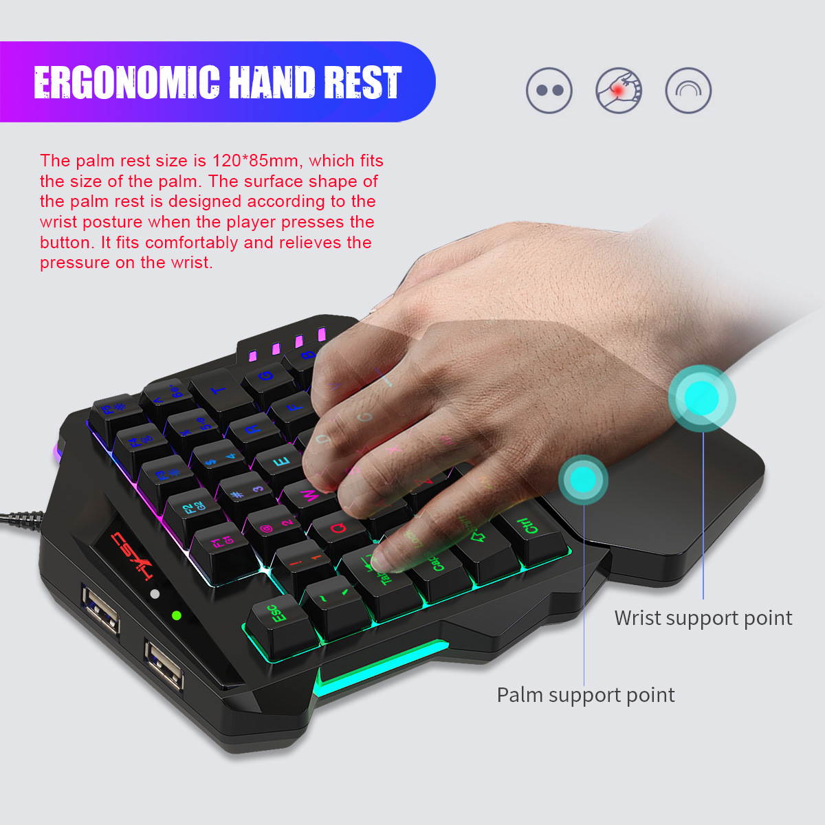 HXSJ V500 Gaming One-handed Keyboard RGB Luminous Keyboard Built-in Converter Support PS3 PS4