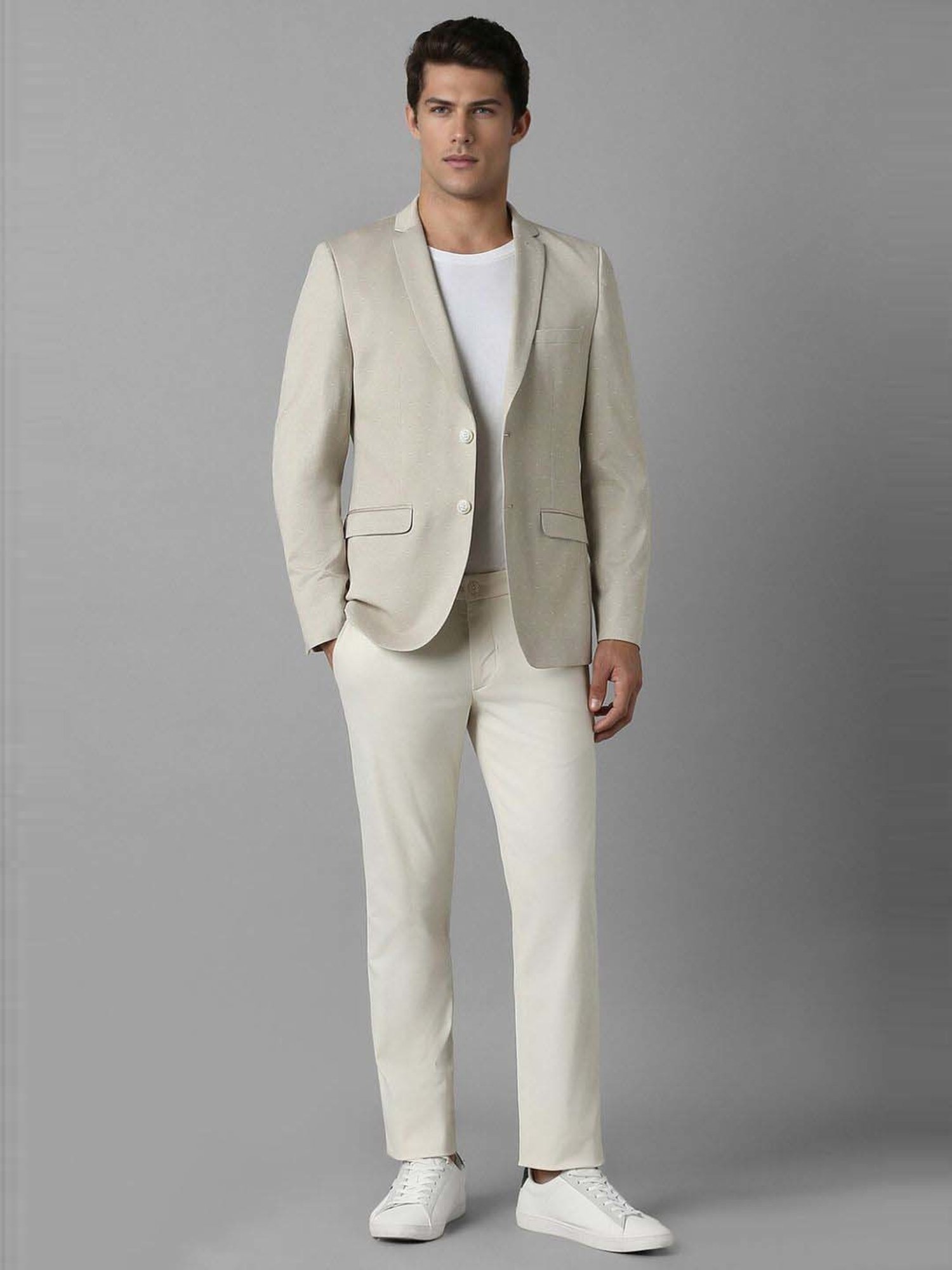 Louis Philippe Sport Beige Cotton Slim Fit Printed Blazer