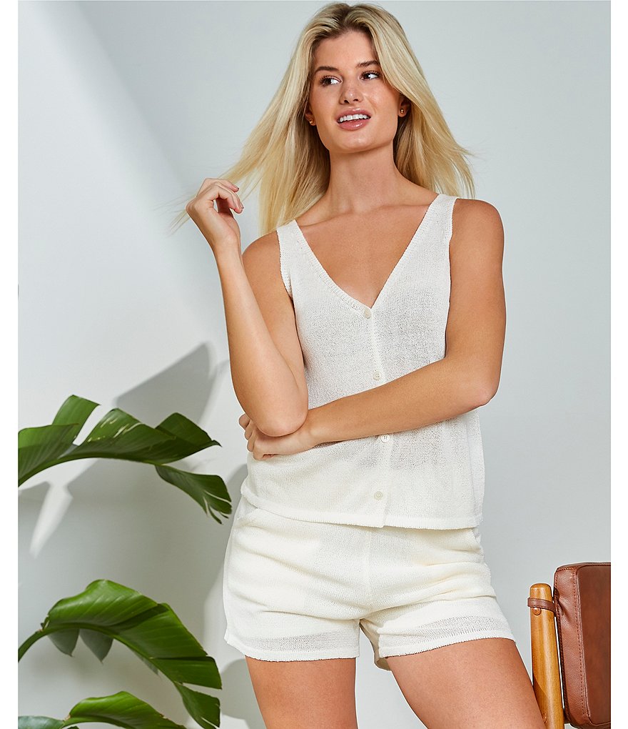 Every Button Front V-Neck Coordinating Knit Tank