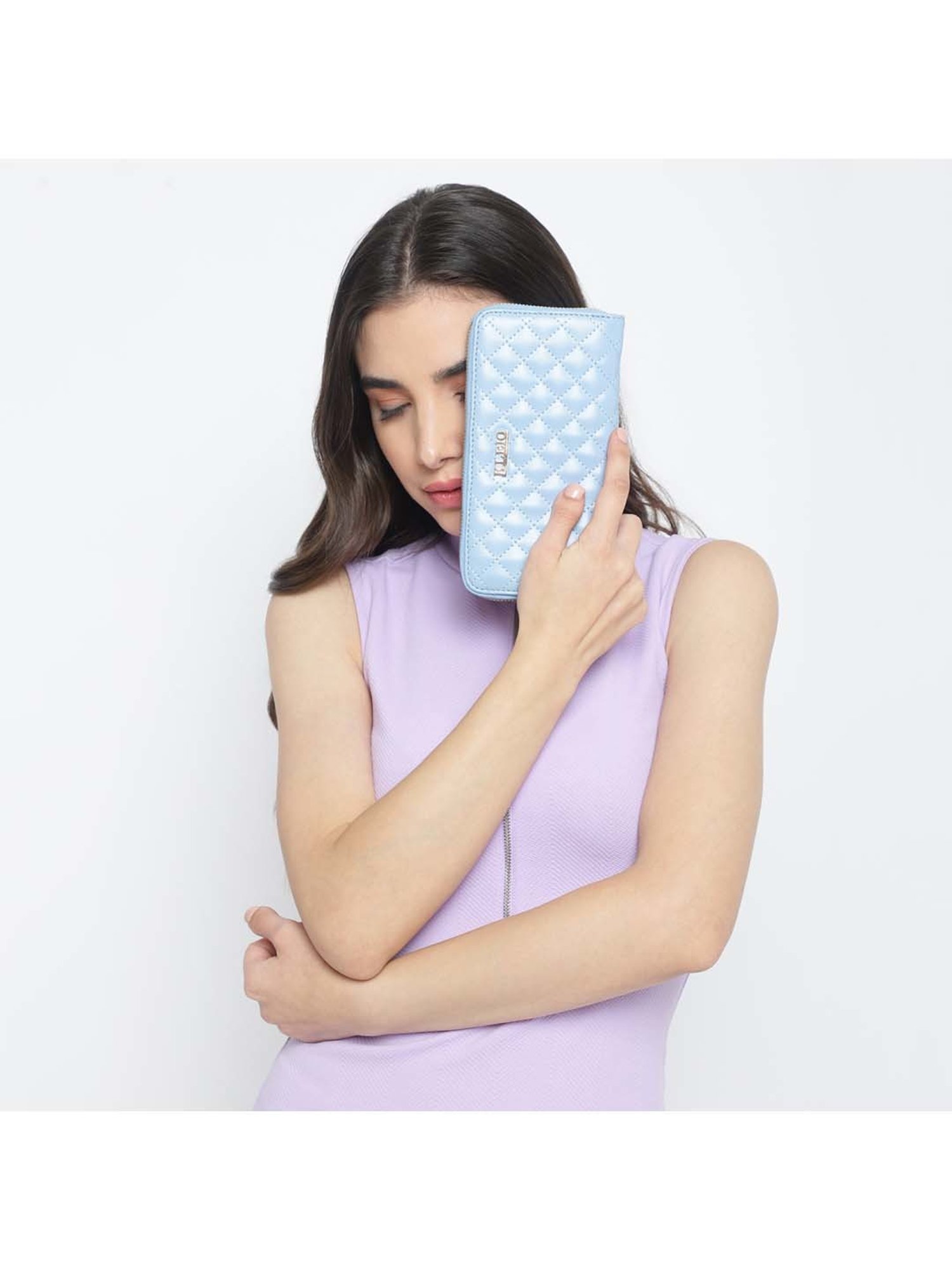 KLEIO Blue Quilted Zip Around Wallet for Women
