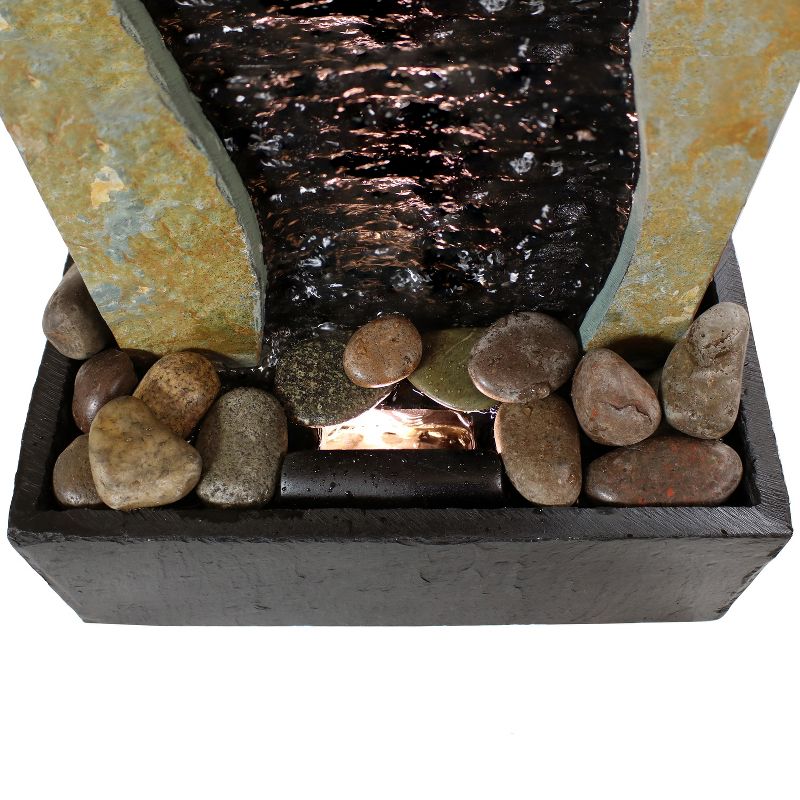Sunnydaze Indoor Relaxing Home Office Bending Slate Tabletop Water Fountain with LED Light - 17" - Black