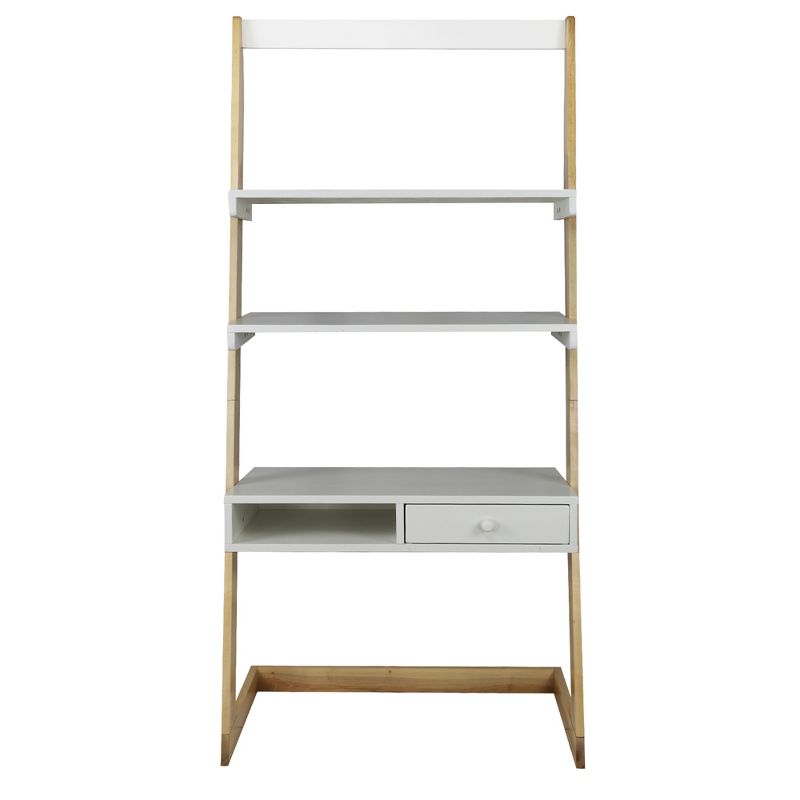 Freestanding Ladder Desk with Drawer Solid American Maple Frame Natural/White - Flora Home
