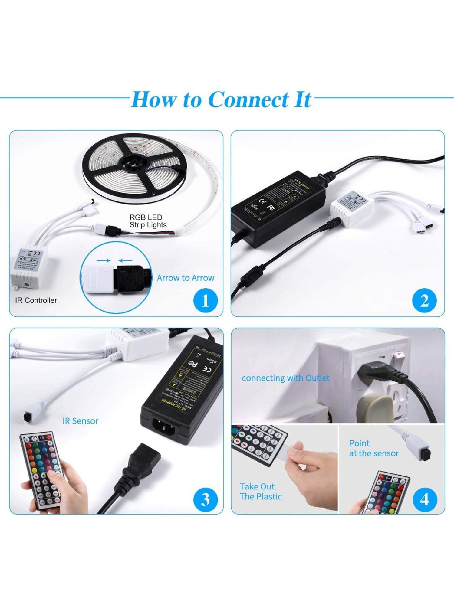 XERGY Led Strip Lights with 44 Keys IR Remote and 24V Power Supply Color Changing (5 Meters)