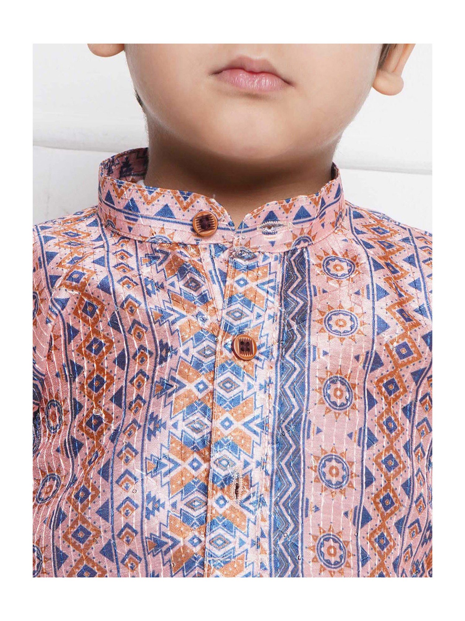 AJ Dezines Kids Peach & Blue Printed Full Sleeves Kurta with Pyjamas