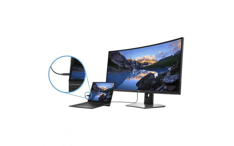 Dell UltraSharp 37.5" Curved Monitor Black & Silver  -  LED Back-lit - 3840 x 1600 WQHD resolution - Flicker free screen w/ ComfortView