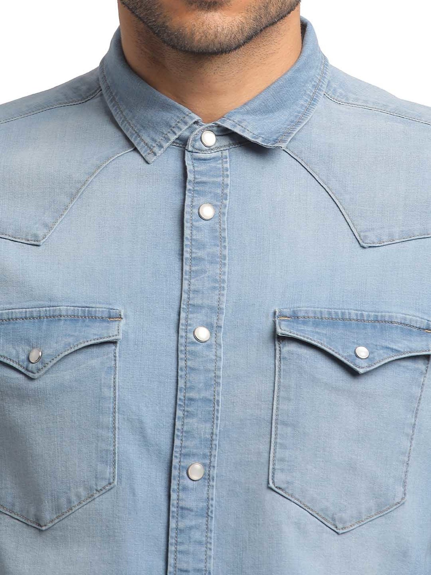 EVERBLUE Light Blue Regular Fit Shirt