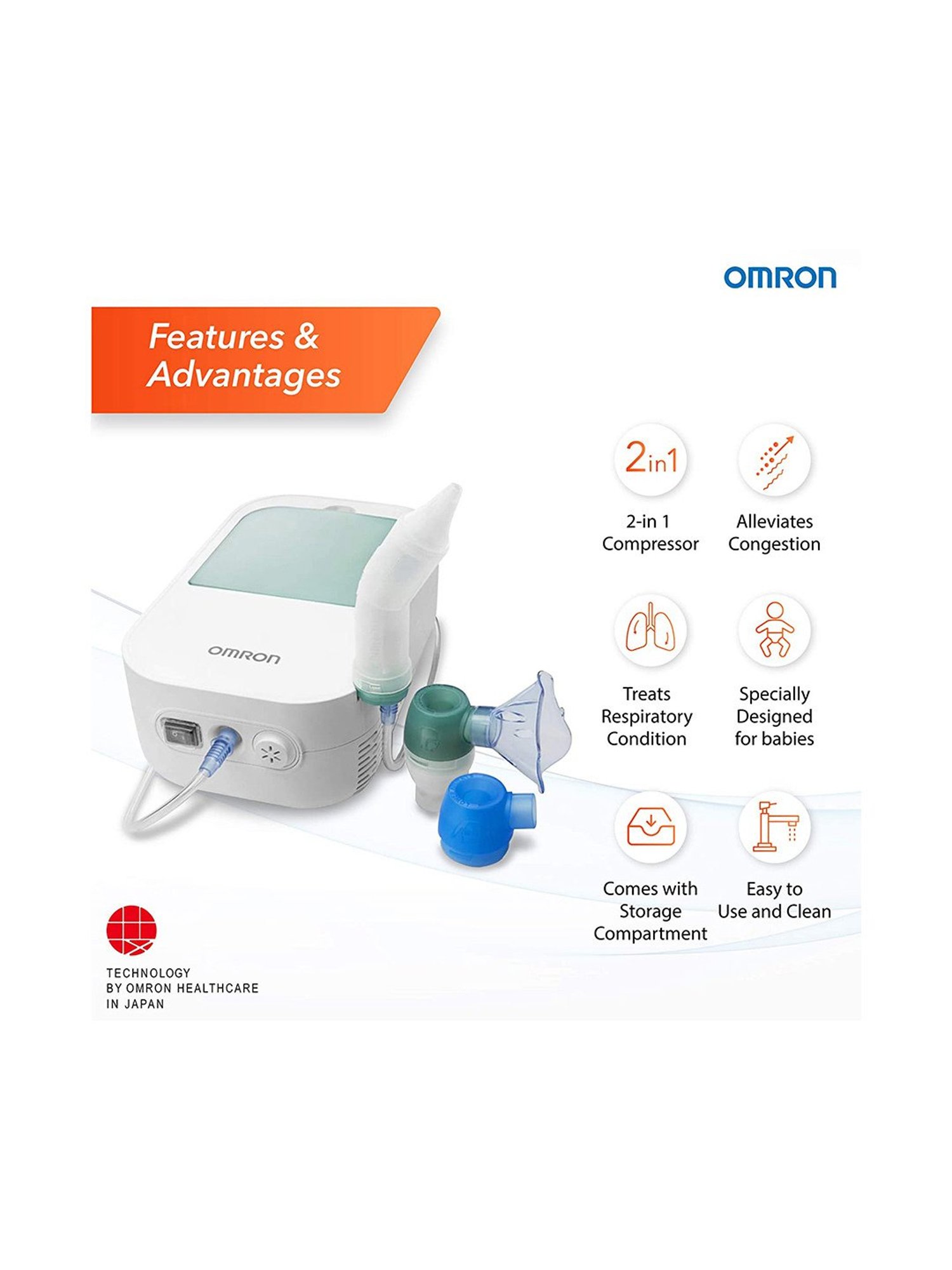 Omron NEC-301 Duo Baby 2-in-1 Compressor Nebulizer (White)