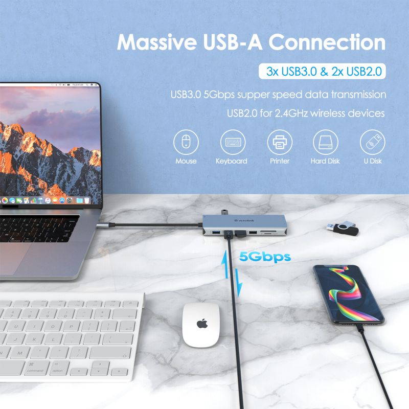 WAVLINK USB C Docking Station,13 in 1 Multiport USB C Adapter Triple Display for MacOS and Windows,USB C Hub with 2 HDMI 4K, DisplayPort, 4 USB, 87W PD, Gigabit Ethernet, SD/TF Card Reader, Mic/Audio