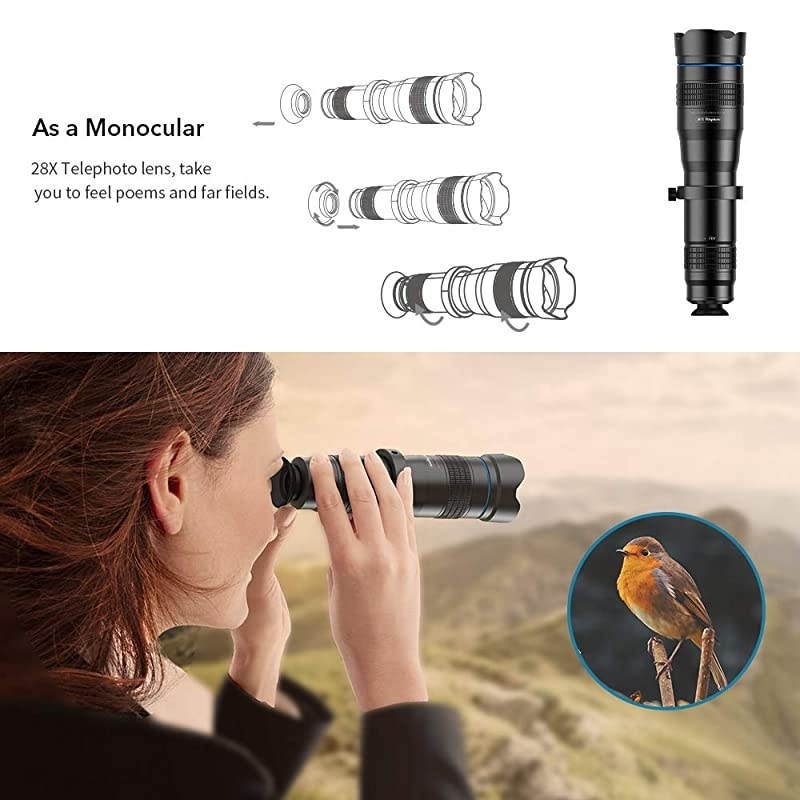 High Power 28x HD Phone Telephoto Lens with Remote Shutter Works with iPhone X/XR Samsung Pixel Android Any Smartphones