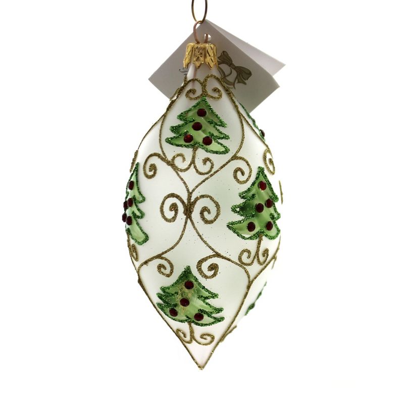 Golden Bell Collection 5.0" Tear Drop With Jeweled Trees Ornament Gold Filigree  -  Tree Ornaments