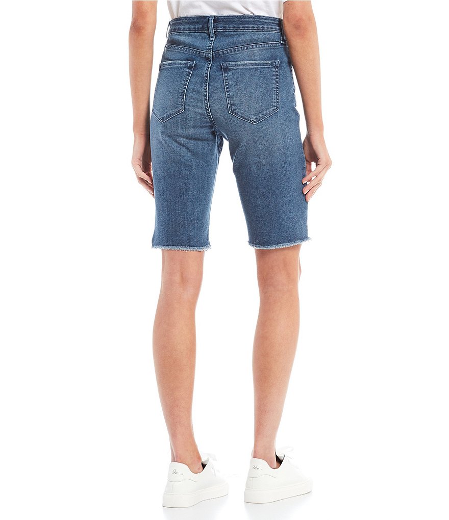 Frayed High Rise Frayed Hem Denim Bike Shorts