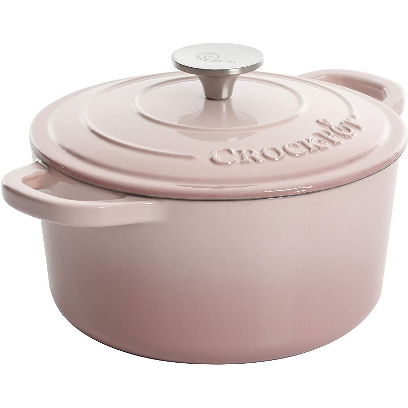 Crock-Pot 5 Quart Capacity Round Enamel Cast Iron Covered Dutch Oven Kitchen Cookware with Matching Self Basting Lid, Blush Pink