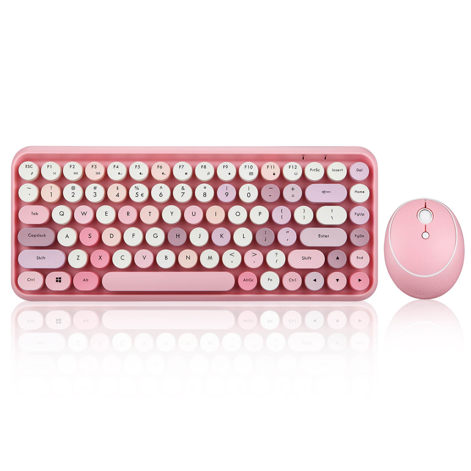 Perixx PERIDUO-713 Wireless Mini Keyboard and Mouse Combo, Retro Round Key Caps, Pink, 12 shortcut hotkey, Mini Optical Mouse, VINTAGE TYPEWRITER STYLE