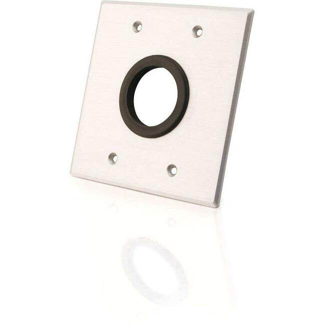 C2g 1.5In Grommet Cable Pass Through Double Gang Wall Plate - Brushed Aluminum