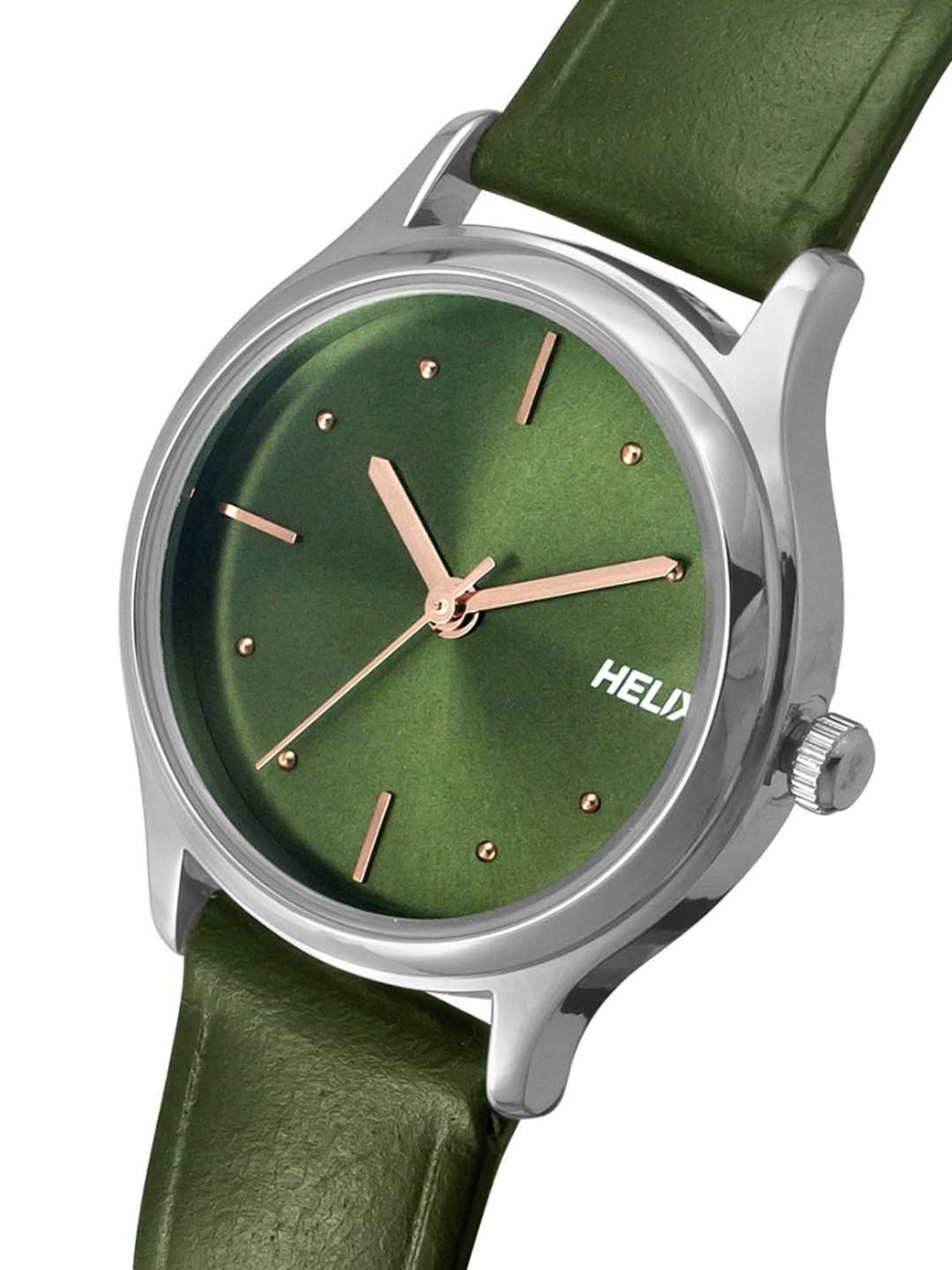 Helix By Timex Olive Round Dial Analog Leather Women Watch - TW051HL01