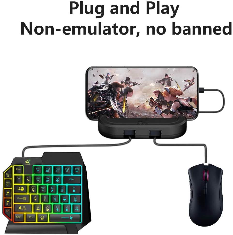 Yijianxi USB C Wired PUBG Mobile Game Keyboard Mouse Converter Adapter, no Lagging Gaming Controller Gamepad USB 3.0 Port for Shooting Games, Compatible with Android Phone/Tablets