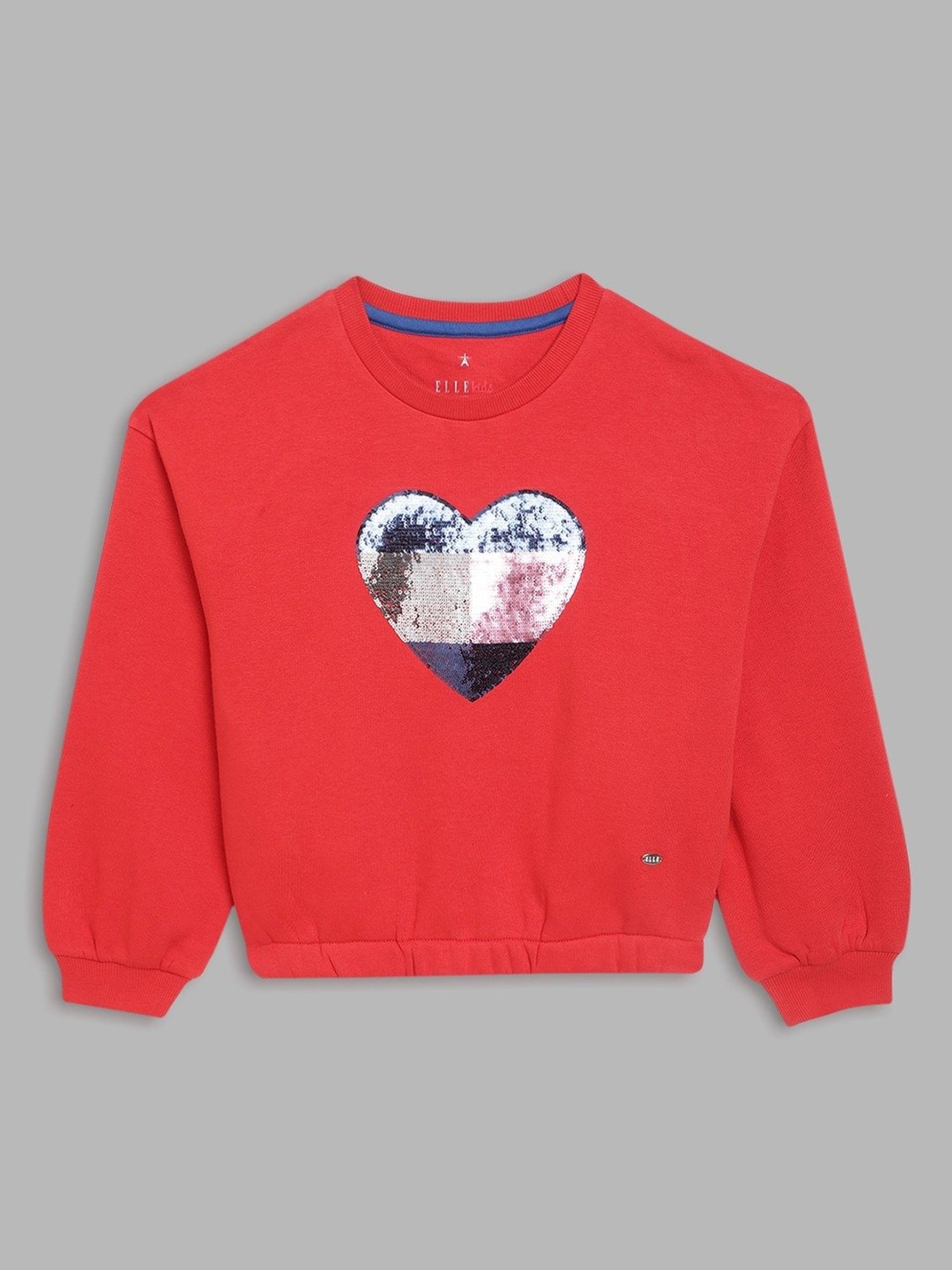 Elle Kids Red Cotton Embellished Full Sleeves Sweatshirt