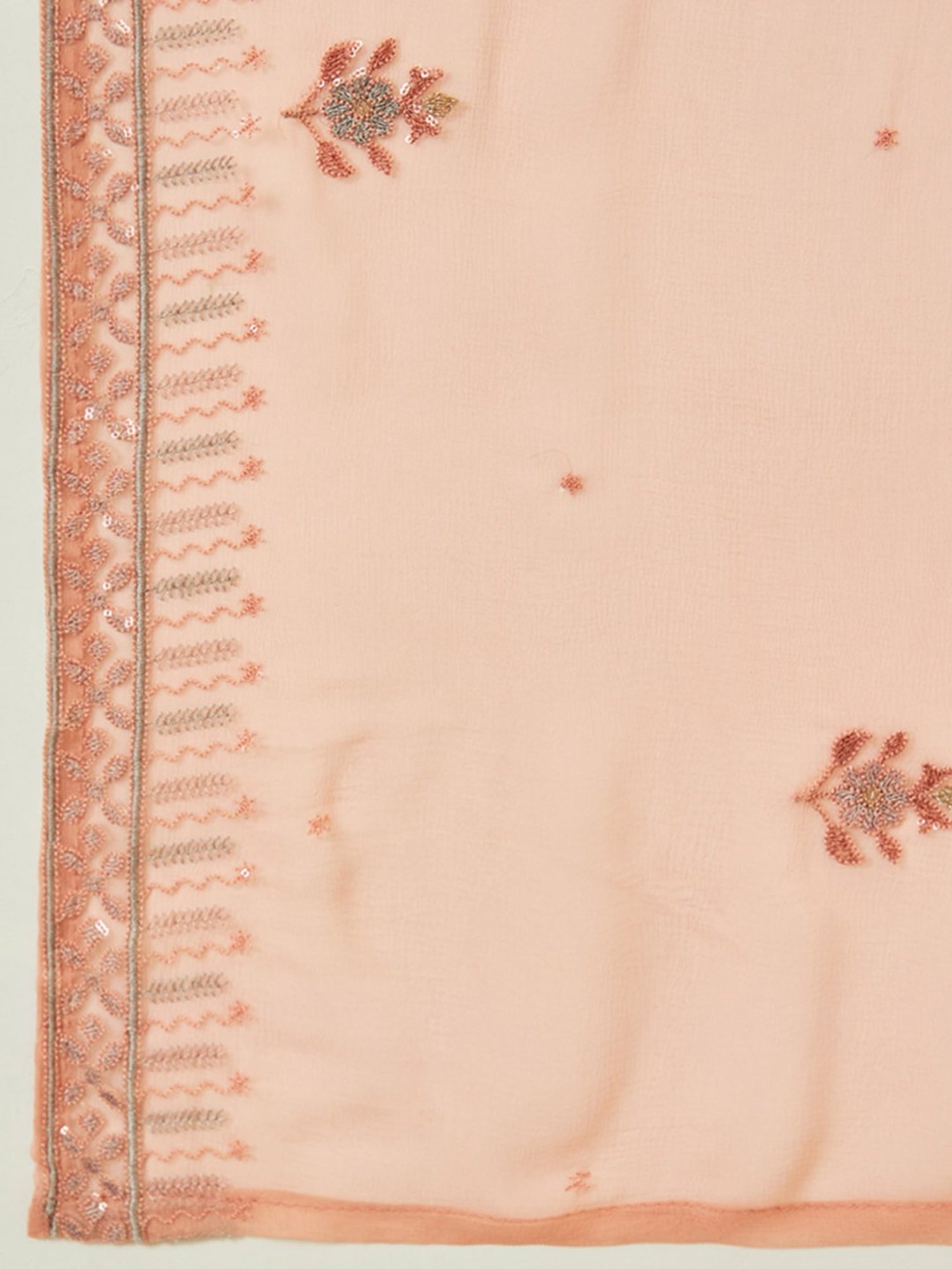 Soch Peach Georgette Embroidered Unstitch Dress Material With Stones