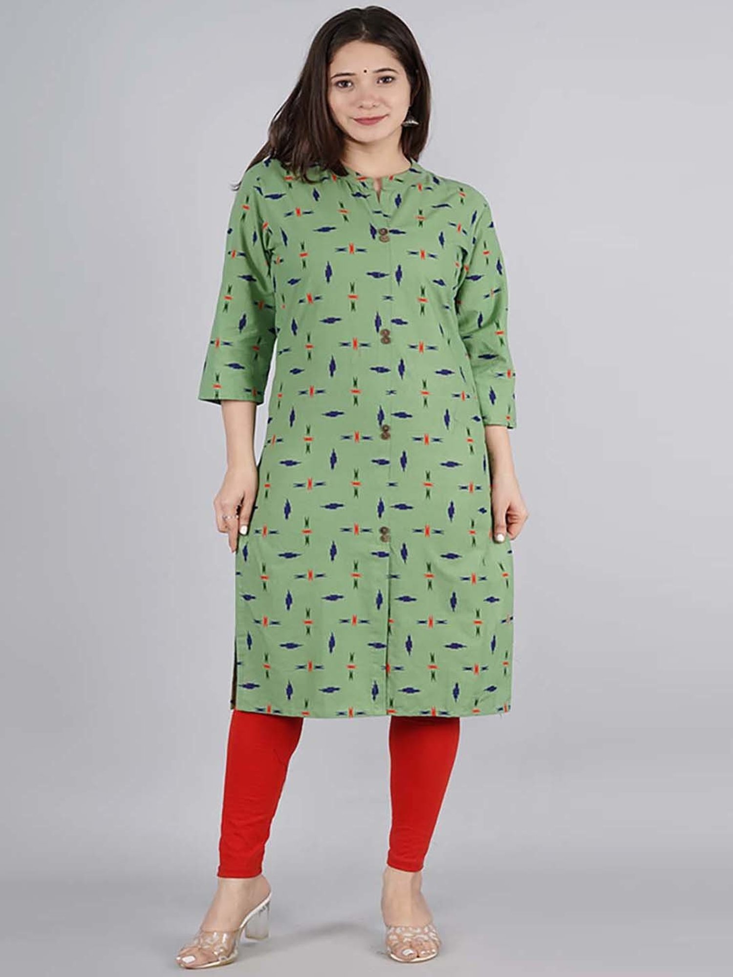 Kipek Green Cotton Printed Straight Kurta