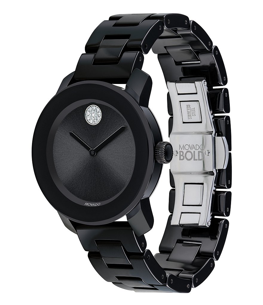 Movado Bold Mid Size Black Ceramic Watch