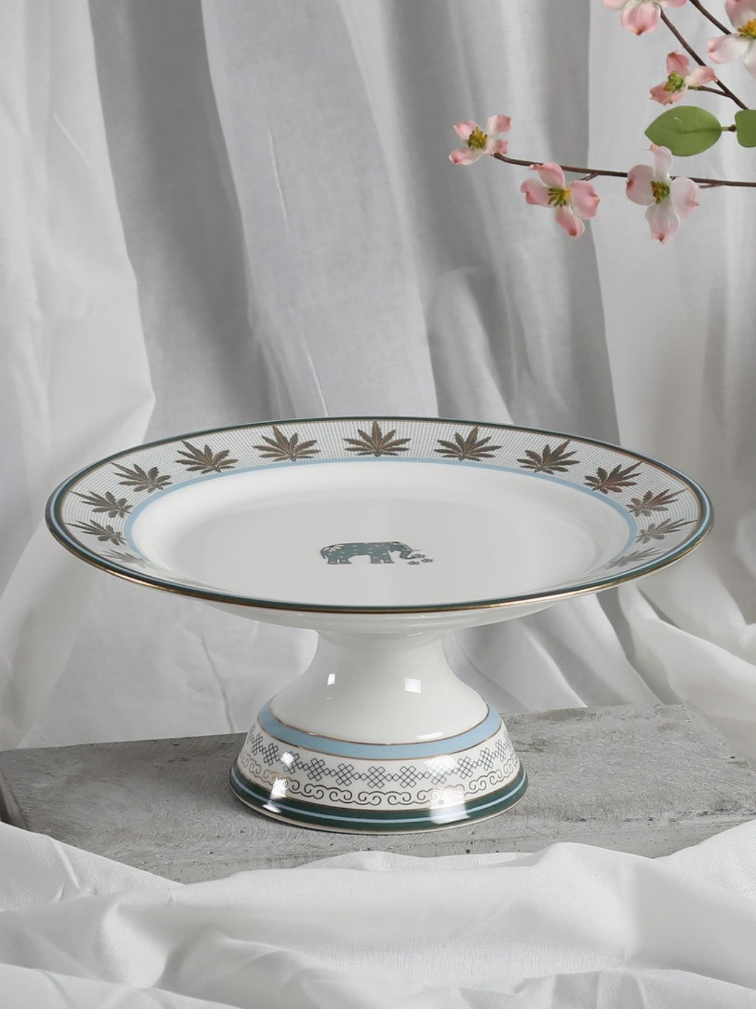 India Circus White Bone China Cake Stand With Accented and 22 Carat Gold Each With Gift Premium Box