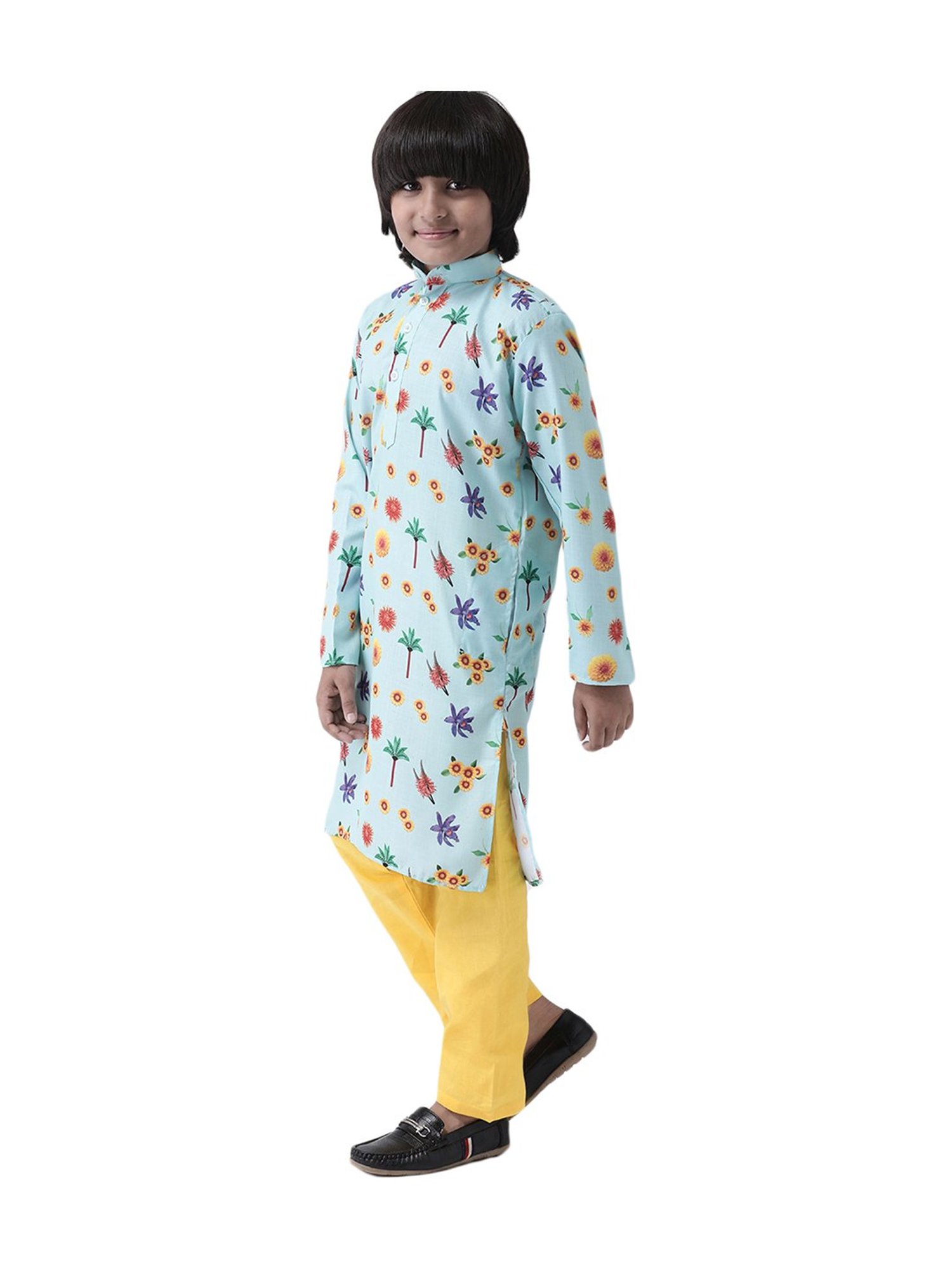 Hangup Kids Multicolor Cotton Floral Print Kurta & Pyjamas