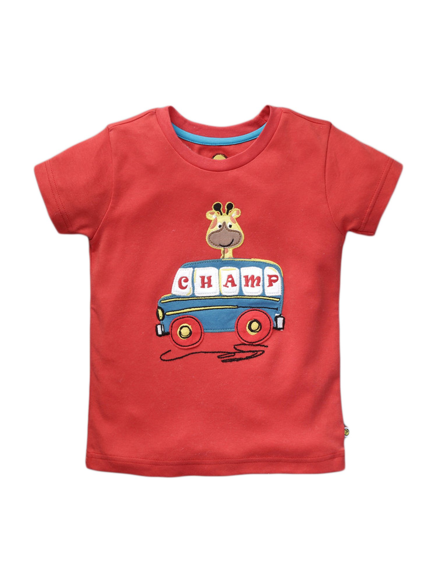 Pranava Kids Red Cotton Patch Work T-Shirt