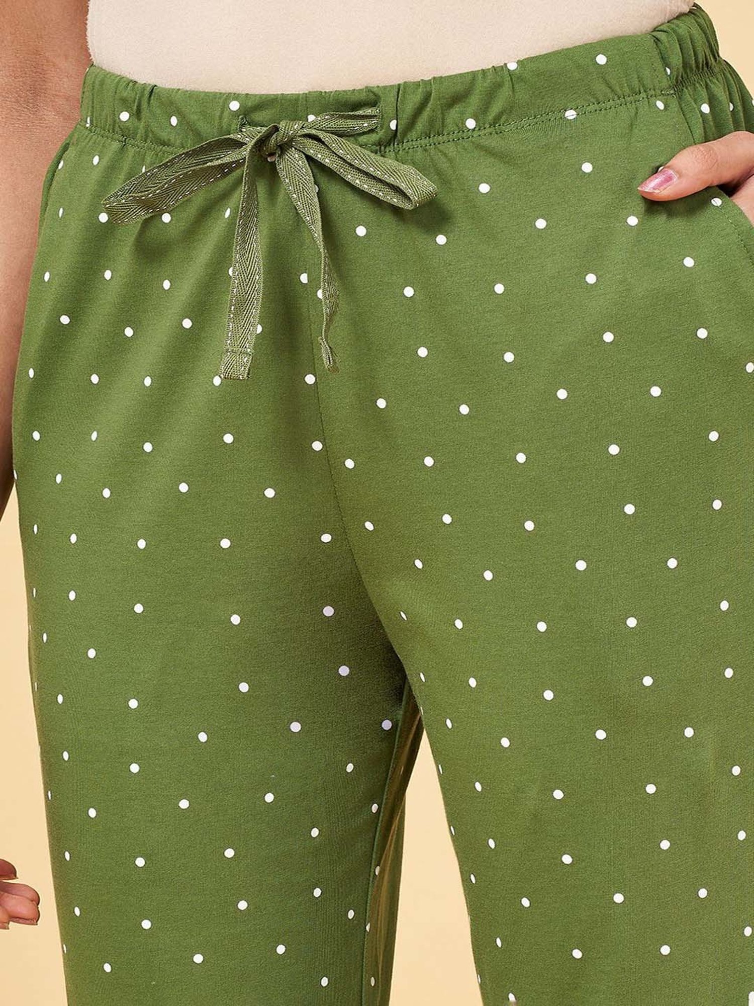 Dreamz by Pantaloons Olive Green Cotton Polka Dots Pyjamas