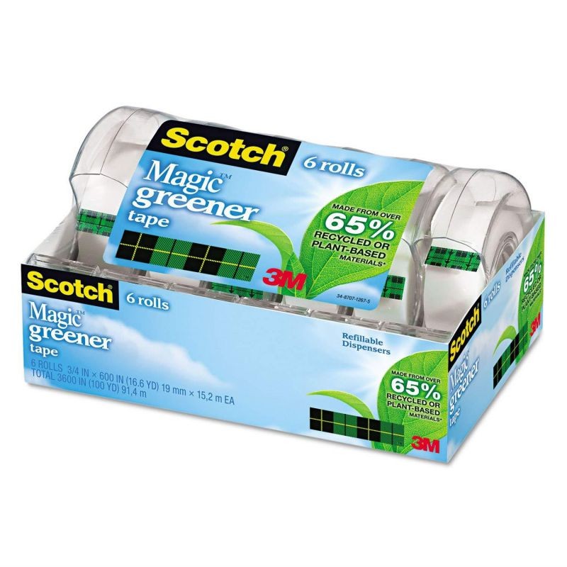 Scotch 6123 Magic Tape, Dispenser,Eco-Friendly,3/4"x600", 6rolls/PK, CL