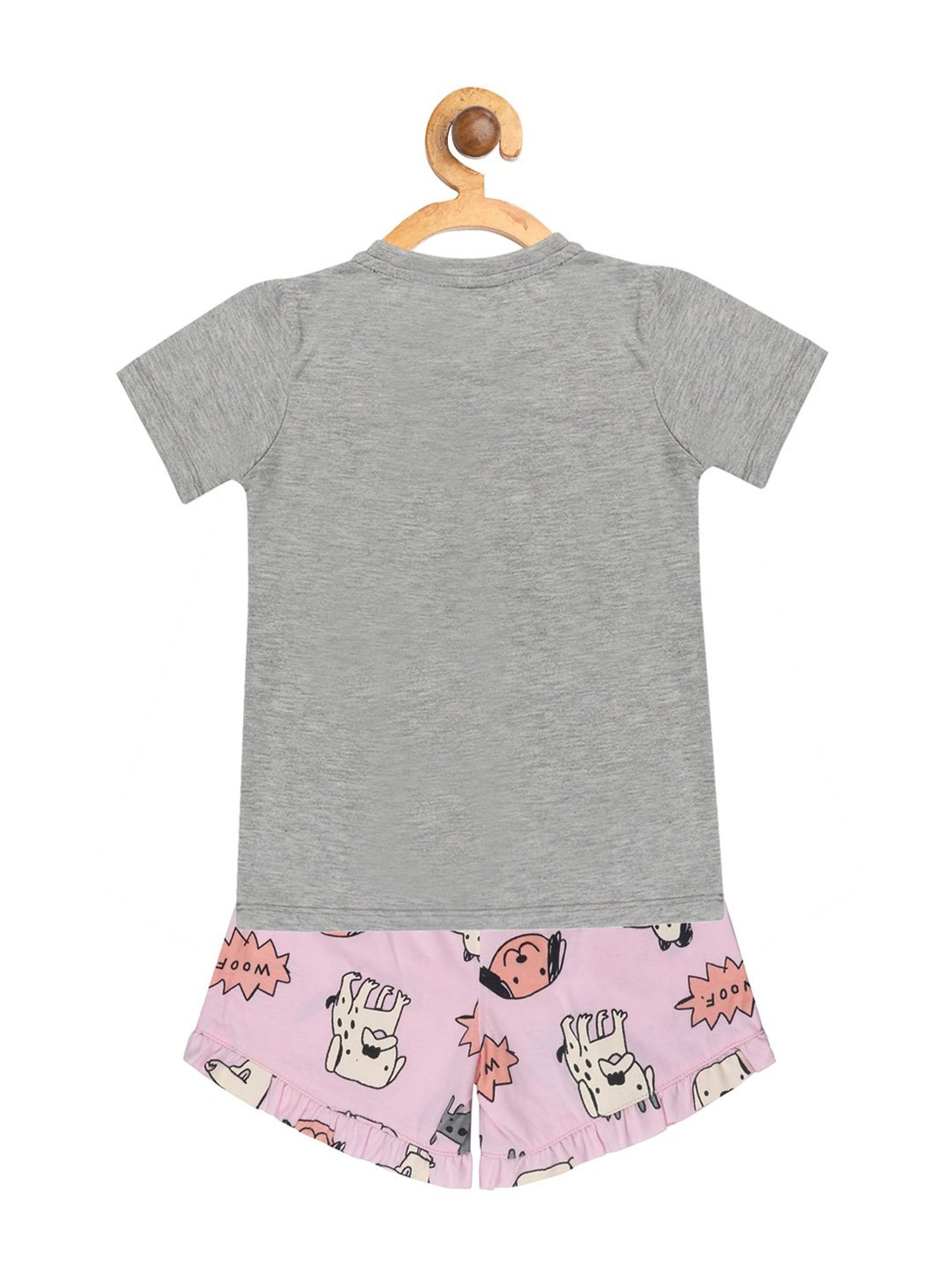 Lazy Shark Kids Grey & Pink Printed  Top with  Shorts