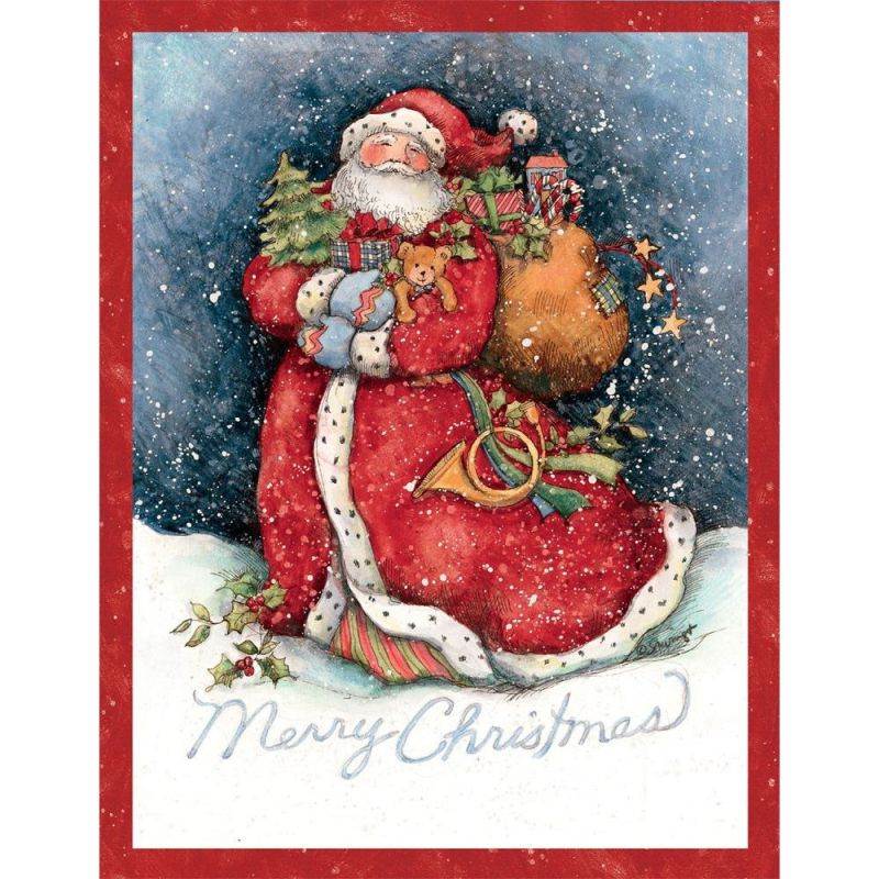 LANG -"Merry Santa", Boxed Christmas Cards, Artwork by Susan Winget" - 18 Cards, 19 envelopes - 5.375" x 6.875"