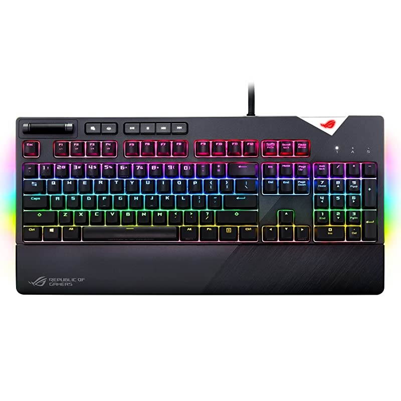 RGB Mechanical Gaming Keyboard - ROG Strix Flare (Cherry MX Blue Switches - cm SS) | Aura Sync & SDK | Gaming Keyboard for PC | Customizable Badge, USB Pass-Through | Media Controls