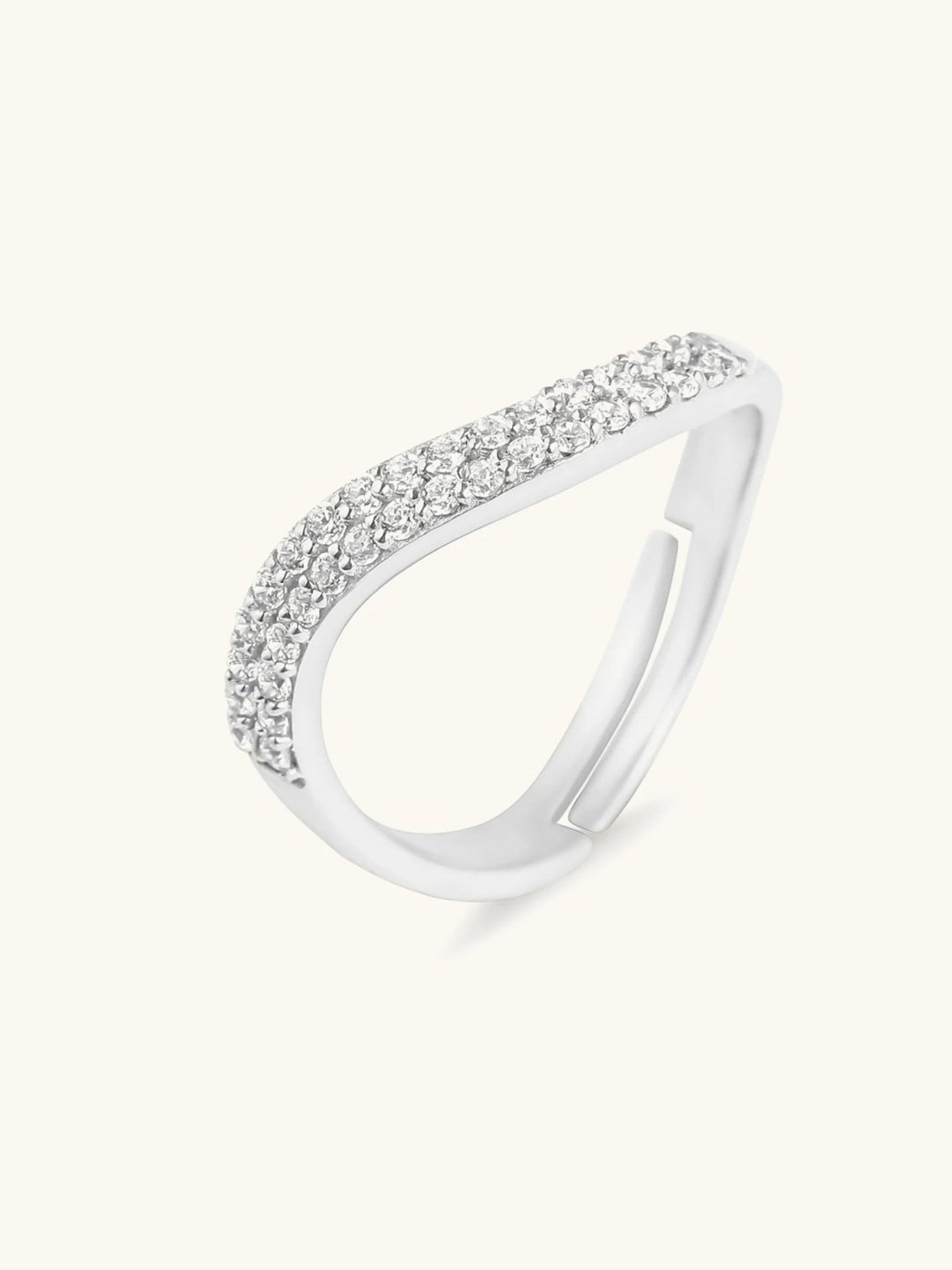 Mabel 92.5 Sterling Silver Rhodium-Plated Studded Wave Adjustable Band Ring